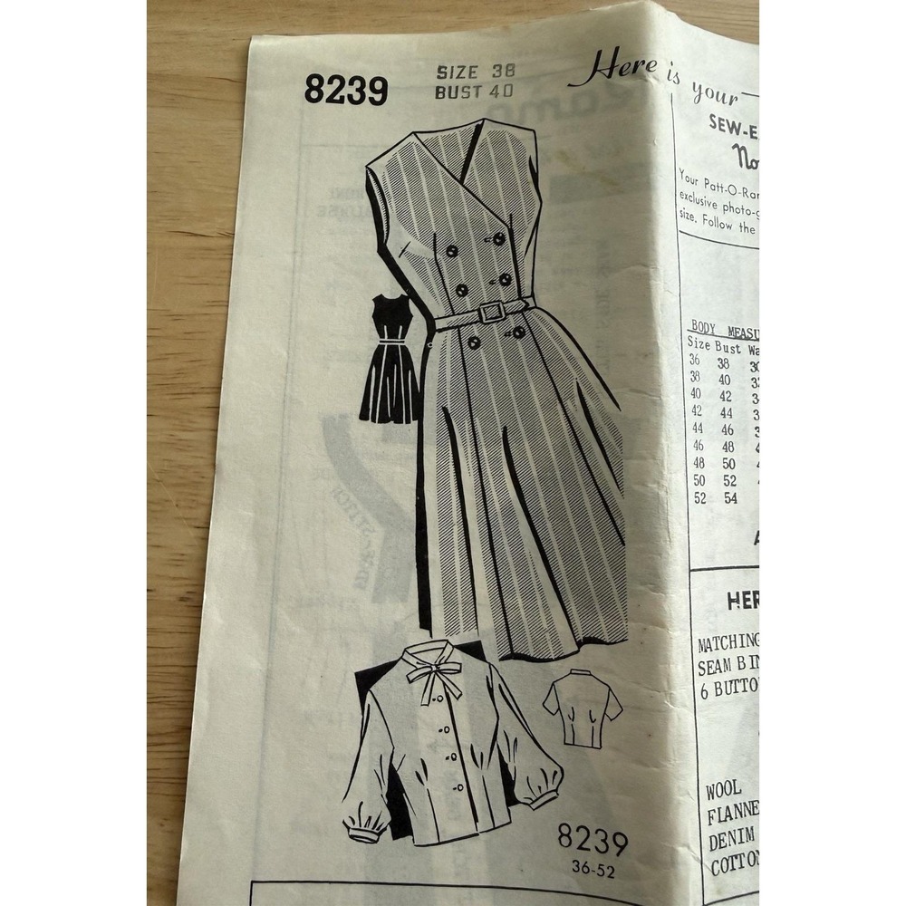 Patt-O-Rama Sue Burnett Mail Order Jumper Dress & Blouse Pattern 8239 Size 38